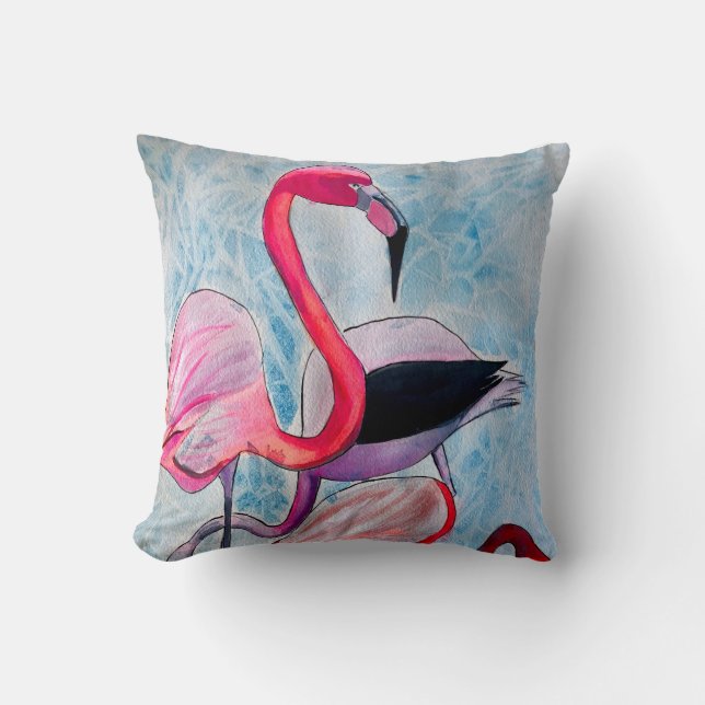 Coussin Aquarelle rose flamand coloré (Recto)