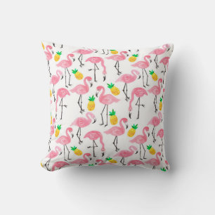 Coussin Aquarelle rose flamant rose et ananas jaune 