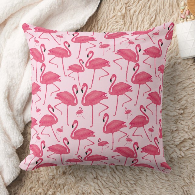 Coussin Aquarelle rose Flamant rose sur rose pâle (Couverture)