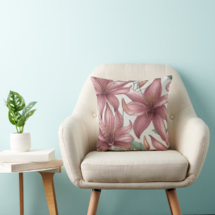 Coussin Aquarelle rose Fleurs Lys