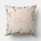 Coussin Aquarelle rose Floral Nom bébé fille (Recto)