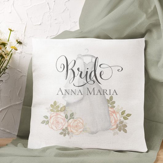 Coussin Aquarelle Rose Mariage robe 