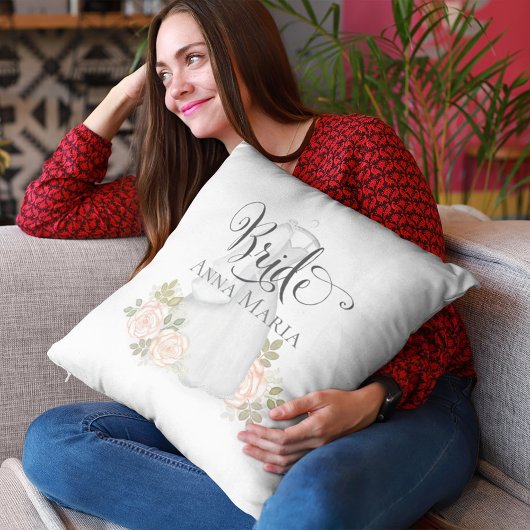 Coussin Aquarelle Rose Mariage robe 