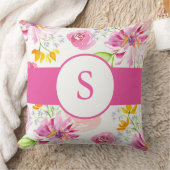 Coussin Aquarelle rose mignonne Fleurs et Monogramme (Couverture)