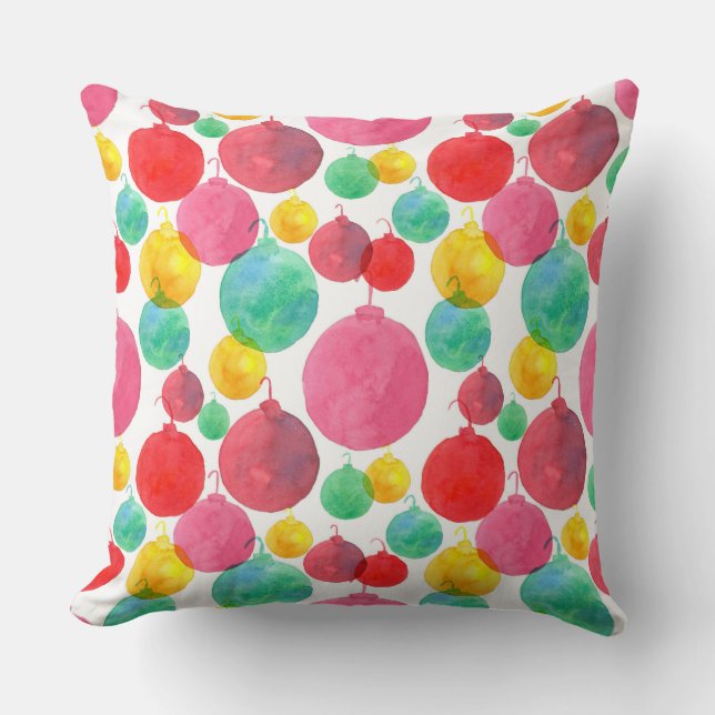 Coussin Aquarelle rose ornements de Noël (Recto)