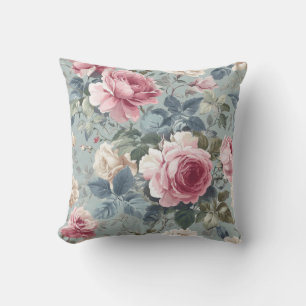 Coussin Aquarelle Rose ouverte en fleur douce