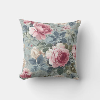 Coussin Aquarelle Rose ouverte en fleur douce