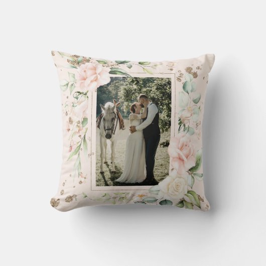 Coussin Aquarelle rose pâle Photo Mariage floral (Recto)