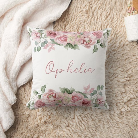 Coussin Aquarelle rose pastel Nom floral (Couverture)