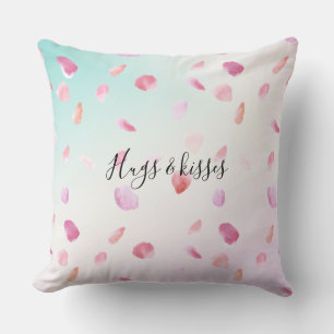 Coussin Aquarelle rose Peach Rose pétales Mint Ombre