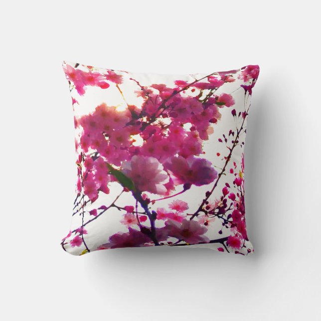 Coussin Aquarelle rose ressort floral | Arbre à fleurs (Recto)