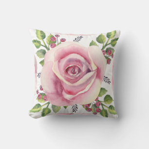 Coussin Aquarelle Rose Rose Floral Jeu d'oreiller
