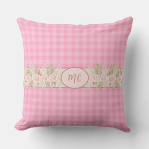Coussin Aquarelle rose Rose Monogramme En vichy Fille Plai