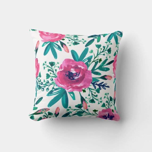 Coussin Aquarelle rose Roses Motif (Recto)