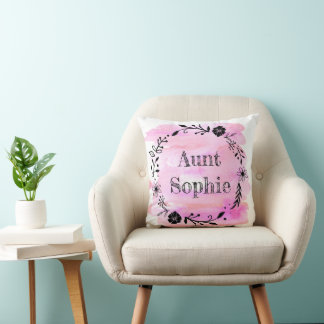 Coussin Aquarelle rose Tante de couronne de fleurs