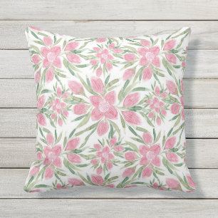 Coussin Aquarelle rose vert été Fleurs florissantes