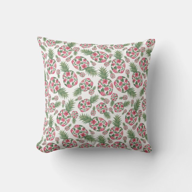 Coussin Aquarelle rose vert Motif d'ananas Floral (Recto)