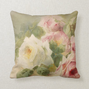 Coussin Aquarelle rose victorienne vintage