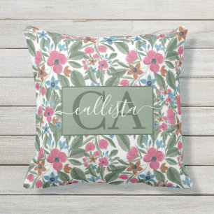Coussin Aquarelle rose vintage bleu Motif floral