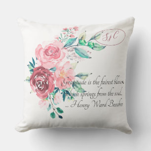 Coussin Aquarelle Roses rouges et roses Gratitude Florale