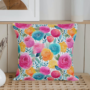 Coussin Aquarelle Roses Whimsical