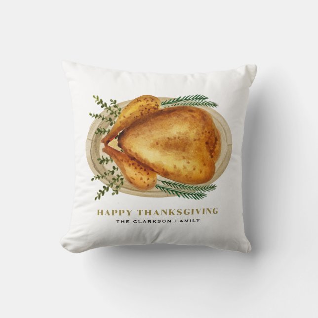 Coussin Aquarelle rôtie diner Thanksgiving (Recto)