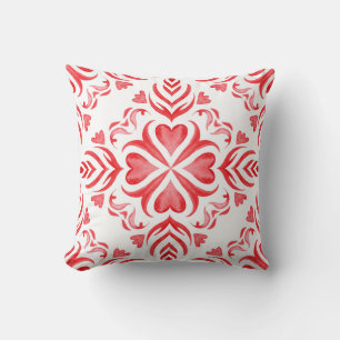 Coussin Aquarelle rouge arabesque : motif ornemental.