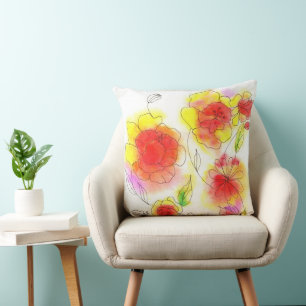 Coussin Aquarelle rouge et jaune abstraits