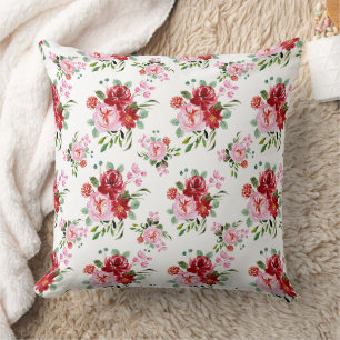 Coussin Aquarelle Rouge et rose Floral Motif sans couture