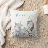 Coussin Aquarelle Safari Animaux bébé Nursery Girl (Couverture)