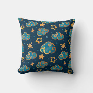 Coussin Aquarelle sans couture motif avec la lune, étoiles