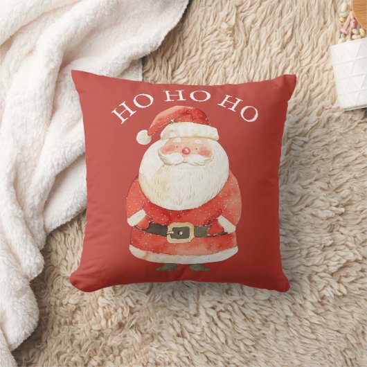 Coussin Aquarelle Santa Claus HO HO HO mignon Noël Rouge (Couverture)