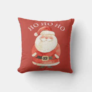 Coussin Aquarelle Santa Claus HO HO HO mignon Noël Rouge