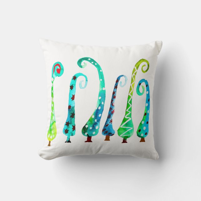 Coussin Aquarelle simienne arbres de Noël (Recto)