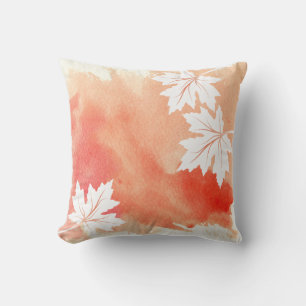 Coussin Aquarelle splash corail érable feuille moderne