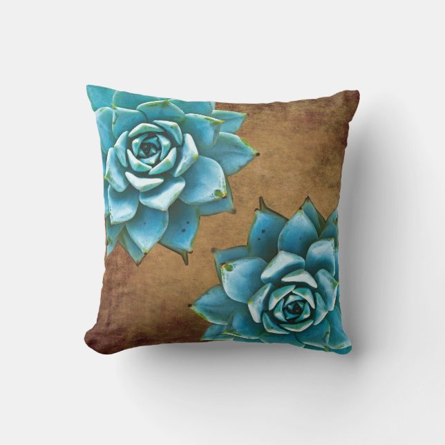 Coussin Aquarelle succulente Brun Rustique (Recto)