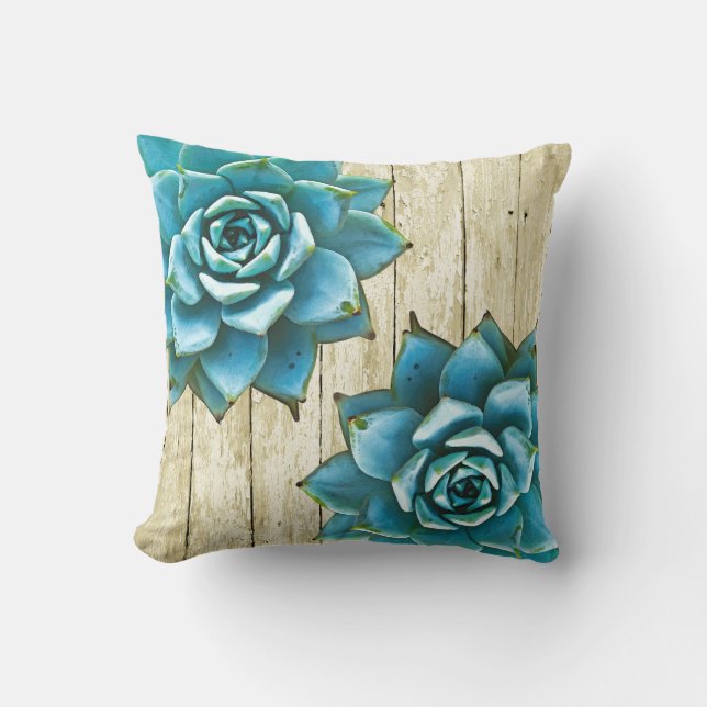 Coussin Aquarelle succulente sur bois de Shabby (Recto)