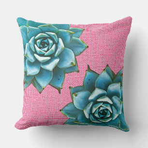Coussin Aquarelle succulente sur rose