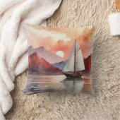 Coussin Aquarelle Sunrise Avec Yacht (Couverture)