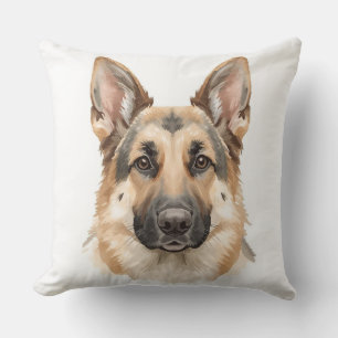 Coussin Aquarelle Tête de Berger Allemand Décorative