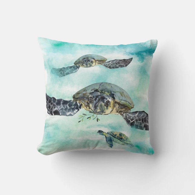 Coussin Aquarelle Tortue de mer Baignade océanique (Recto)
