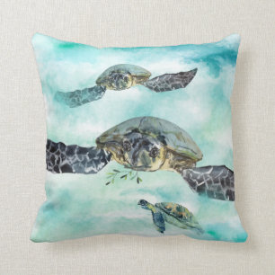 Coussin Aquarelle Tortue de mer Baignade océanique