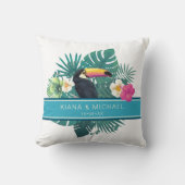 Coussin Aquarelle Tropical avec Mariage Toucan ID Turquois (Recto)