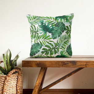 Coussin Aquarelle Tropical Feuille Vert Moderne
