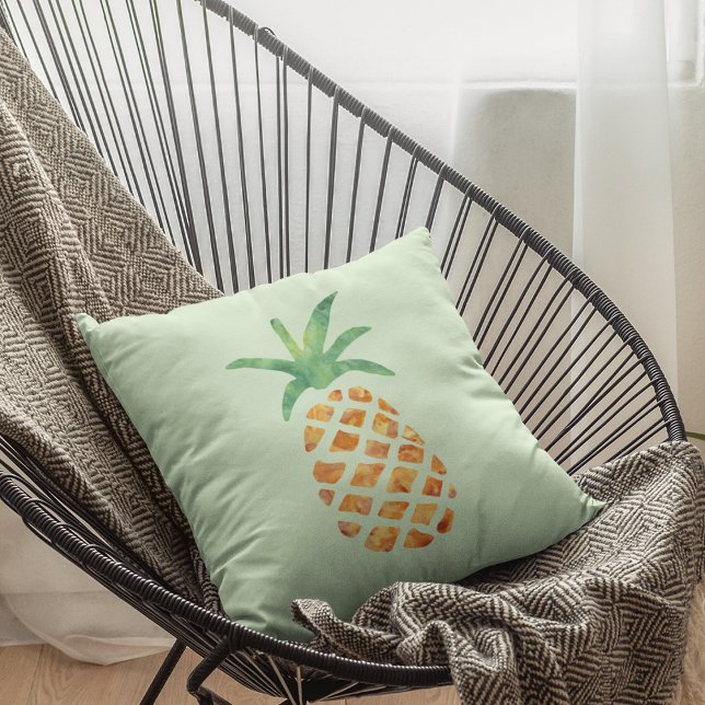 Coussin Aquarelle tropicale ananas | Vert (Créateur téléchargé)