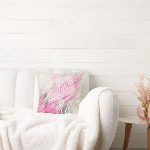 Coussin Aquarelle tropicale blanche verte à la menthe