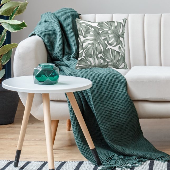 Coussin Aquarelle tropicale Oasis moderne Feuille Motif (Créateur téléchargé)