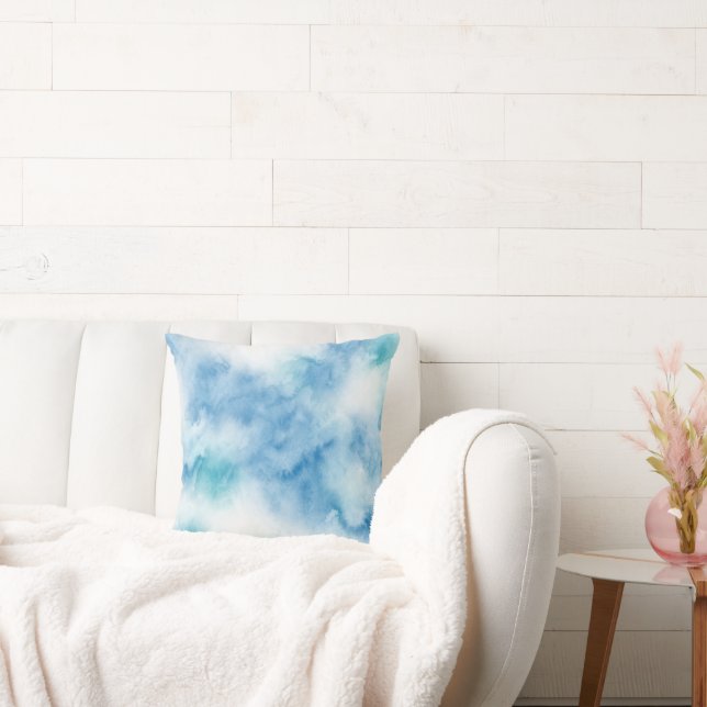 Coussin Aquarelle turquoise bleue Abstraite (Canapé)