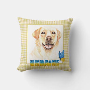 Coussin Aquarelle Ukraine Labrador jaune et papillon 