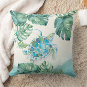 Coussin Aquarelle unique tortue de mer sur Palm Feuille (Couverture)